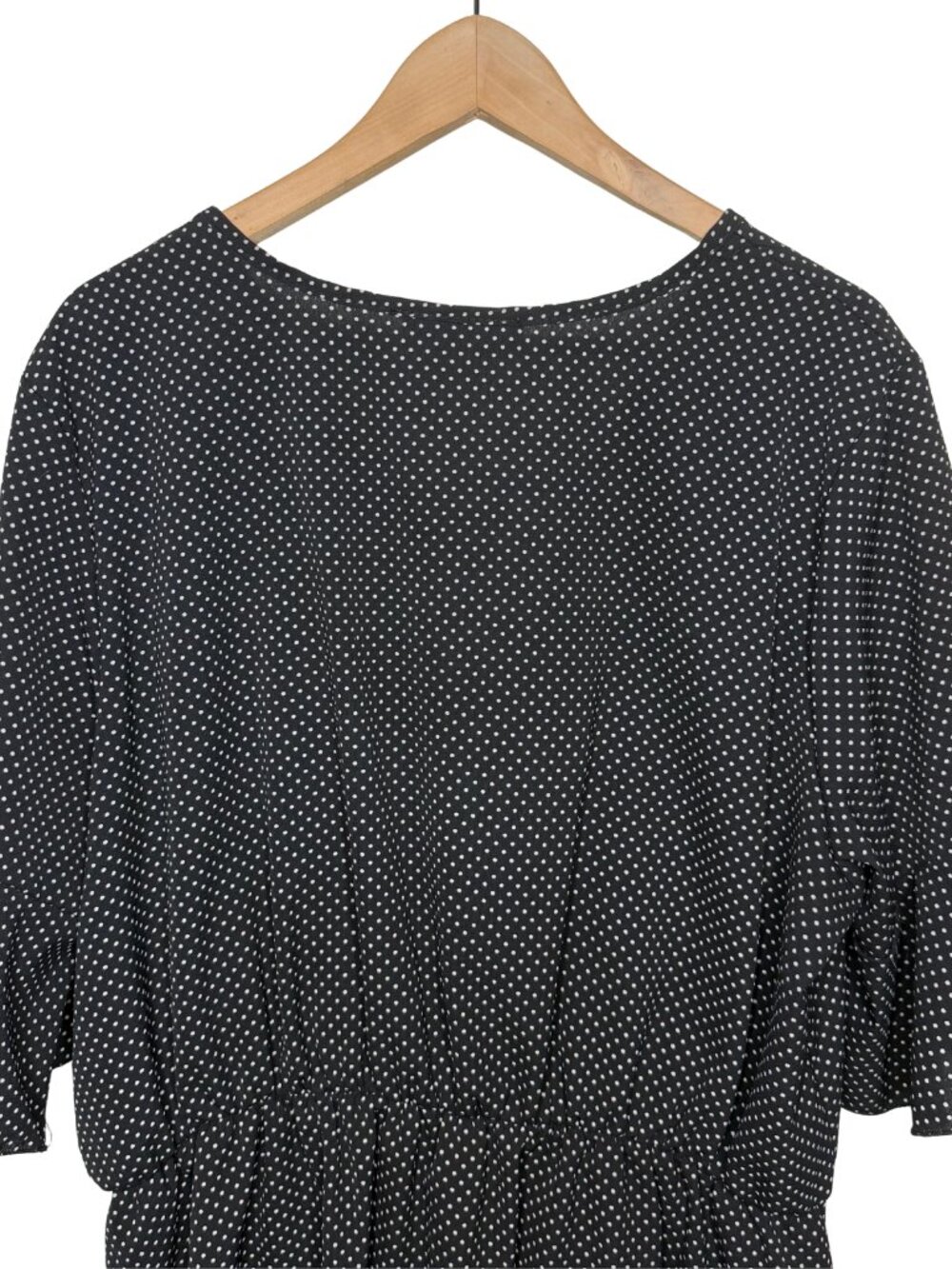 OMT Fashions Polka Dot Peplum Blouse Size 1X Black White Flutter Sleeve - Picture 7 of 10